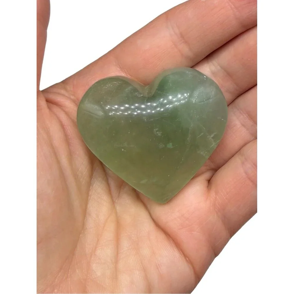 Green Fluorite Heart Natural Stone Crystal Puffy Heart Carved Carving Gift Decor